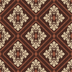 Brown And Beige Victorian Damask Luxury Decorative Fabric Pattern
