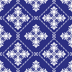 Seamless porcelain decor, cute Chinaware background, blue and white floral backdrop for design floor, wallpaper, tile, texture, fabric, paper vector illustration
