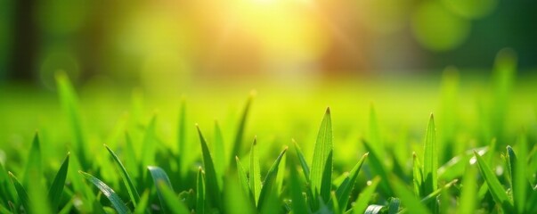 Obraz premium Dew-kissed blades of grass in a sun-drenched spring meadow , sunlight, light
