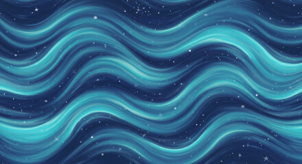 Blue waves ripple and flow, creating a dreamy, abstract scene