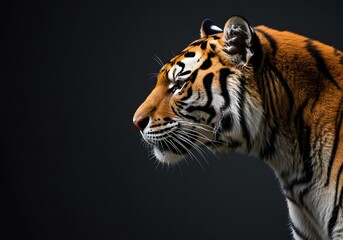 Fototapeta premium Stunning Profile of a Tiger Against a Dark Background