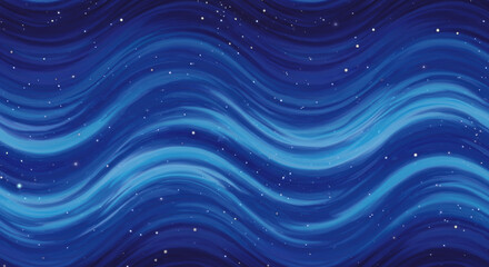 Blue waves ripple and flow, creating a dreamy, abstract scene