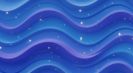 Dreamy blue waves swirl under a starry night sky