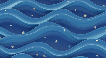 Blue waves ripple and flow, creating a dreamy, abstract scene