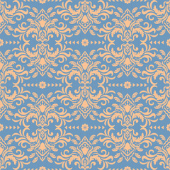 Elegant damask pattern in beige and taupe. Classic floral ornaments for wallpaper, fabrics, and invitations.