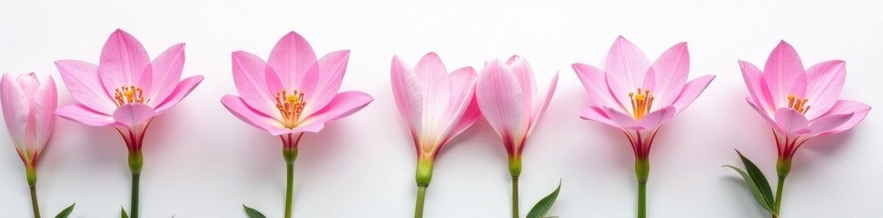 Naklejka premium Elegant freesia blooms arranged on pristine white backdrop, spring, botanical