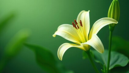 Fototapeta premium Elegant lily branch with lush green leaves, isolated , design, leaves