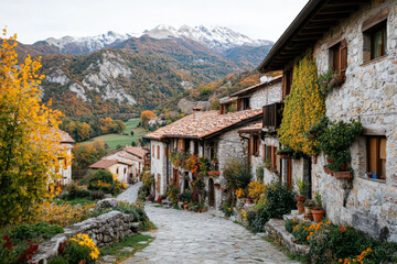 Fototapeta premium Charming Mountain Village in Autumn 