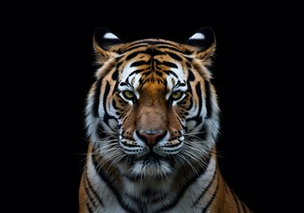 Powerful Tiger Portrait Against a Black Background