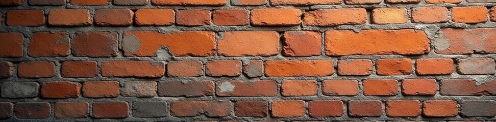 Obraz premium Eye-level view, aged brick wall, flaking paint Deep texture details , distressed, texture, worn