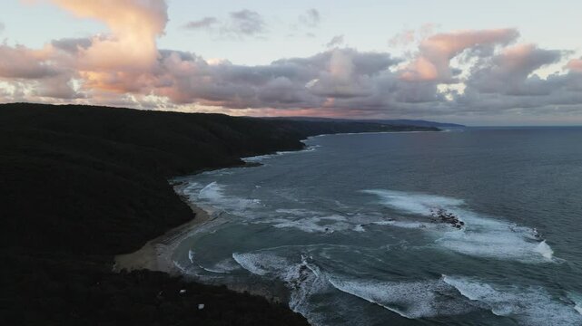 The Otways Cape Otway Blanket Bay Sunset Waves and Beach from Above