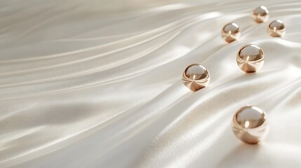 Golden Spheres Resting on Cream Colored Silk Fabric
