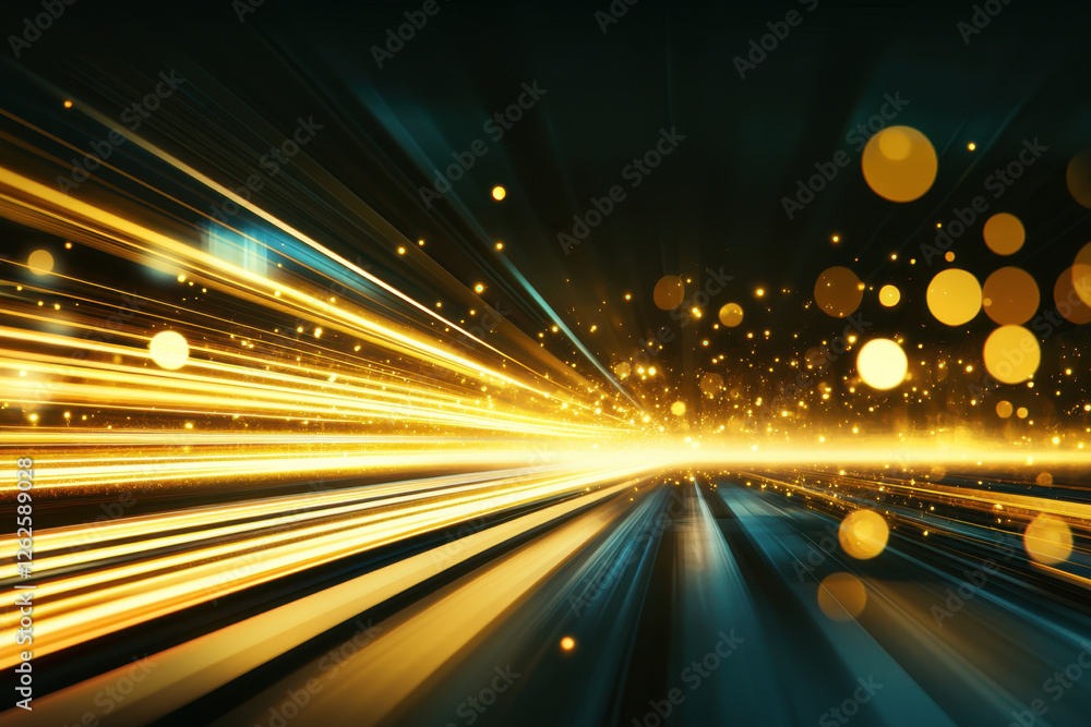 Wall mural dynamic light trails create vibrant and energetic background with golden bokeh effects, symbolizing 