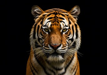 Obraz premium Powerful Tiger Portrait Against a Black Background