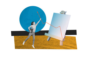 3d sketch poster trend collage image of happy businesswoman jump arrow development success...