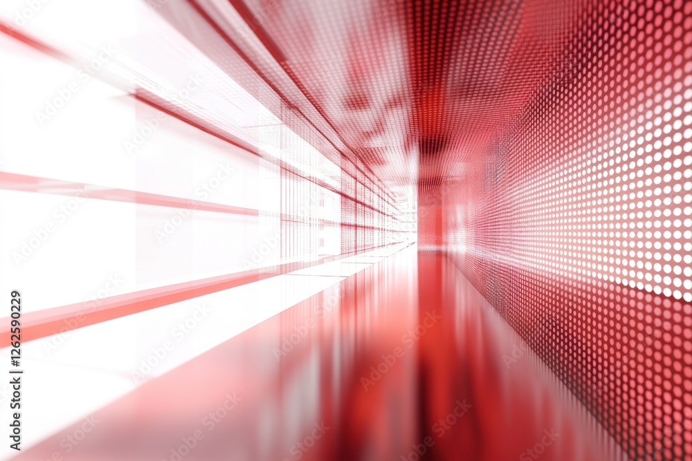 Poster abstract view of a modern corridor with red and white patterns, creating a dynamic sense of motion a