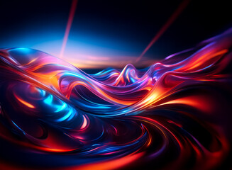 Naklejka premium Abstract flowing waves of vibrant light in dynamic colors of blue, red, and orange. Creates movement, energy, and a luminous, modern feel.