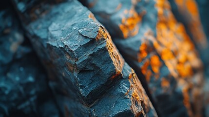 Fototapeta premium Natural rock formation close-up with distinct layered textures, creating a rugged and textured surface for earthy and natural-themed visuals.