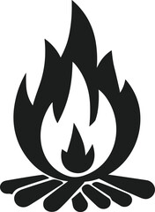 Bonfire Silhouette Vector – Burning Campfire Icon for Outdoor and Festival Designs