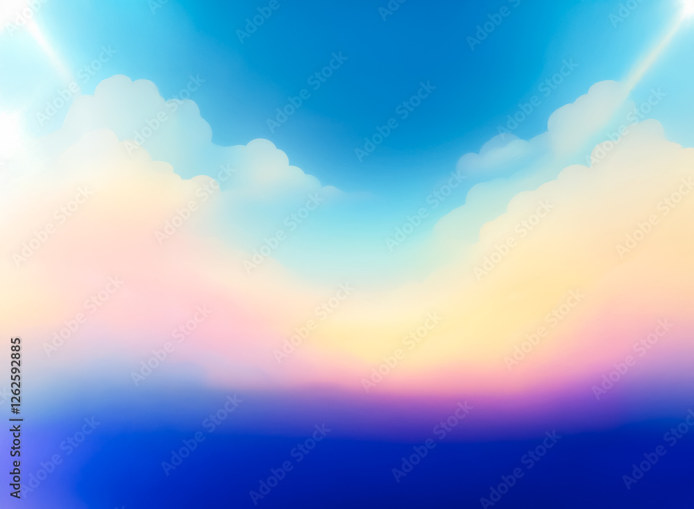 Aufkleber A serene gradient sky with soft clouds. Colors transition from light blue at the top to yellow and pink near the horizon, ending in a dark blue bottom. Peaceful and serene scene.