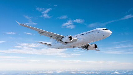 Naklejka premium Commercial Airplane in Flight Against a Clear Blue Sky