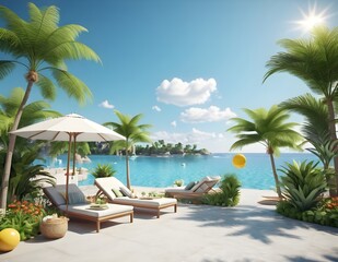 tropical beach with palm trees and sea