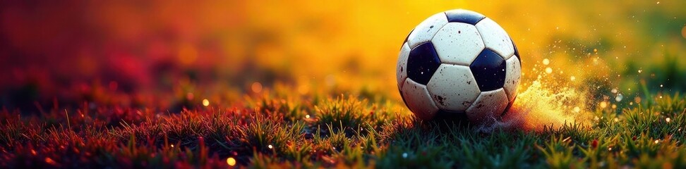 Fototapeta premium Grunge textured soccer ball mid-air, dynamic motion , game, sport equipment