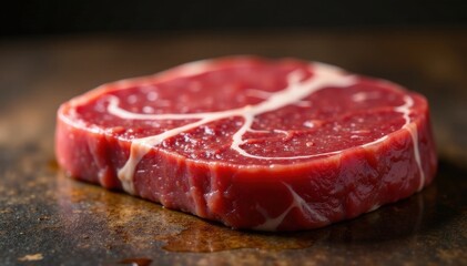 Obraz premium Intensely marbled beef, close-up showing texture, juicy, closeup