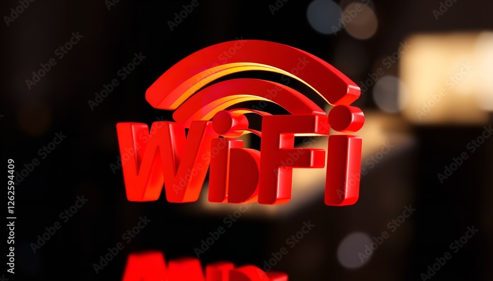 Poster red wi-fi symbol glowing on dark background representing wireless network connection