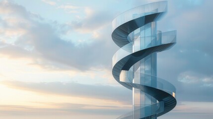 Futuristic Twisting Skyscraper Floating in the Clouds