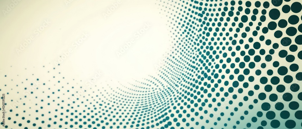 Poster abstract design featuring a gradient of circular dots swirling towards a bright center, creating a s