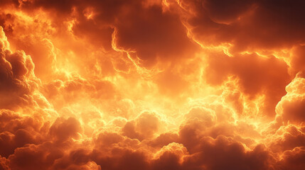 Fototapeta premium Fiery clouds illuminated by warm orange glow create dramatic sky. intense colors evoke sense of awe and wonder, showcasing nature power and beauty
