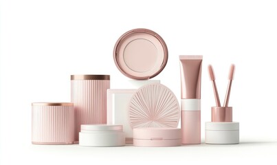 Elegant Pink Cosmetics Collection on a White Surface