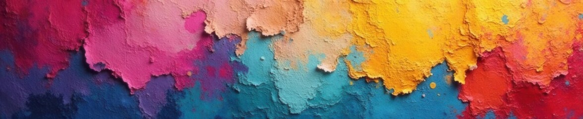 Obraz premium Multi-hued wall; chipped paint reveals layers beneath, imperfect, background