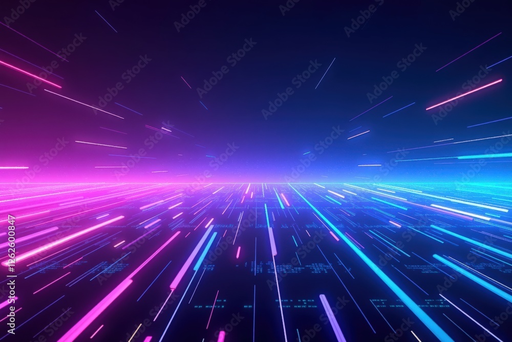Poster vibrant neon speed: an abstract representation of motion through pulse and color in a digital univer