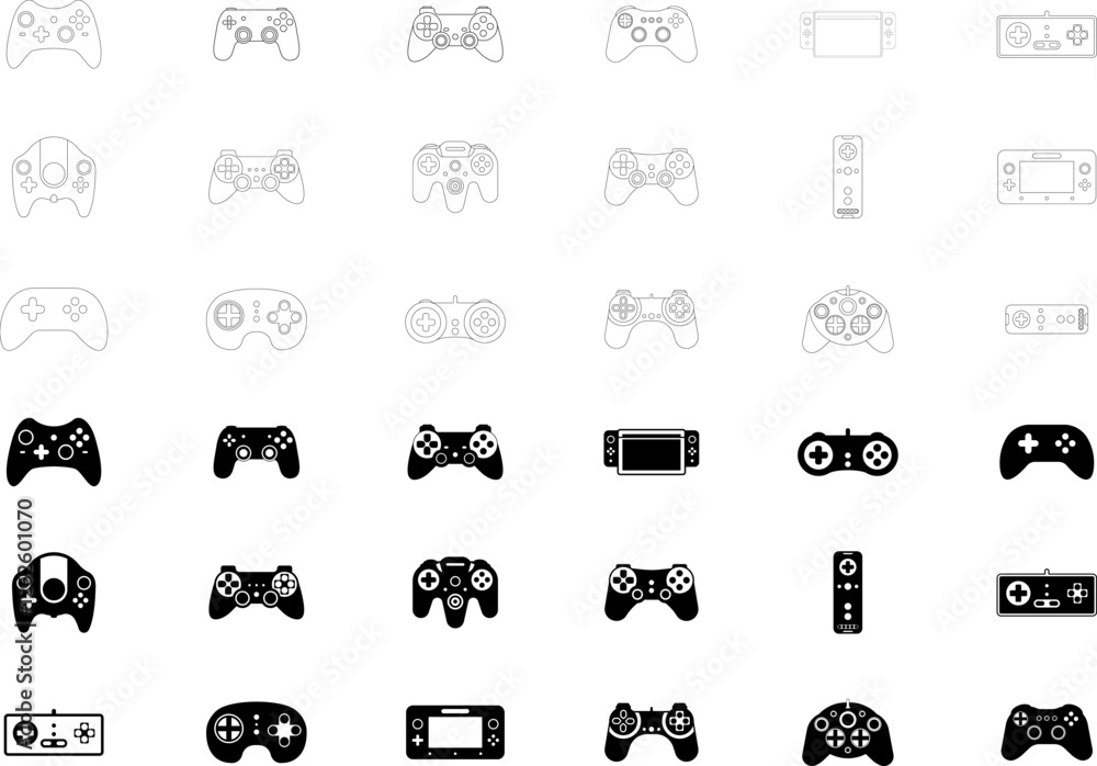 Fototapete Games icons set. Gamepad concept. Black and white game controller symbol collection trendy flat and simple style icon for web site design, logo, app, game UI isolated on white background.