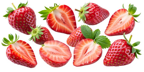 strawberry piece and slice isolated isolated on transparent background png