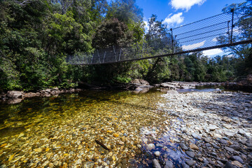 Frenchmans Cap Suspended Bridge in Tasmania Australia