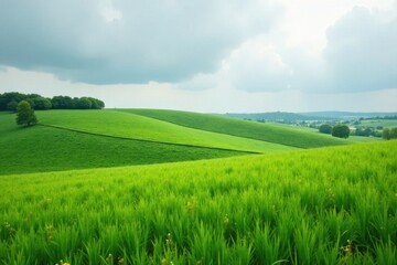 Obraz premium Overcast sky, lush green pasture, subtle spring colors in Pomroy Pastures , vegetation, peaceful