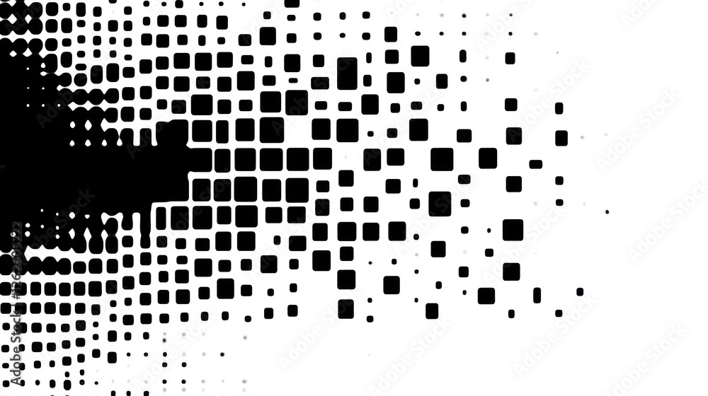 Poster abstract black and white pattern of varying squares creating a dynamic visual effect, suitable for m