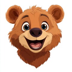 Cheerful Cartoon Bear Face with Large Eyes and a Playful Smile