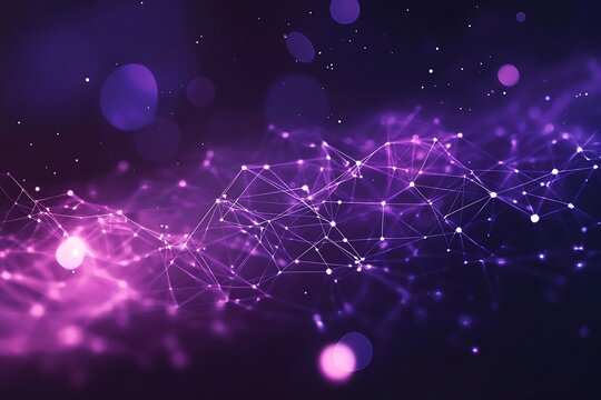 Connected World A glowing network of interconnected lines and nodes against a vibrant purple backdrop symbolizing global connectivity technology and the digital age
