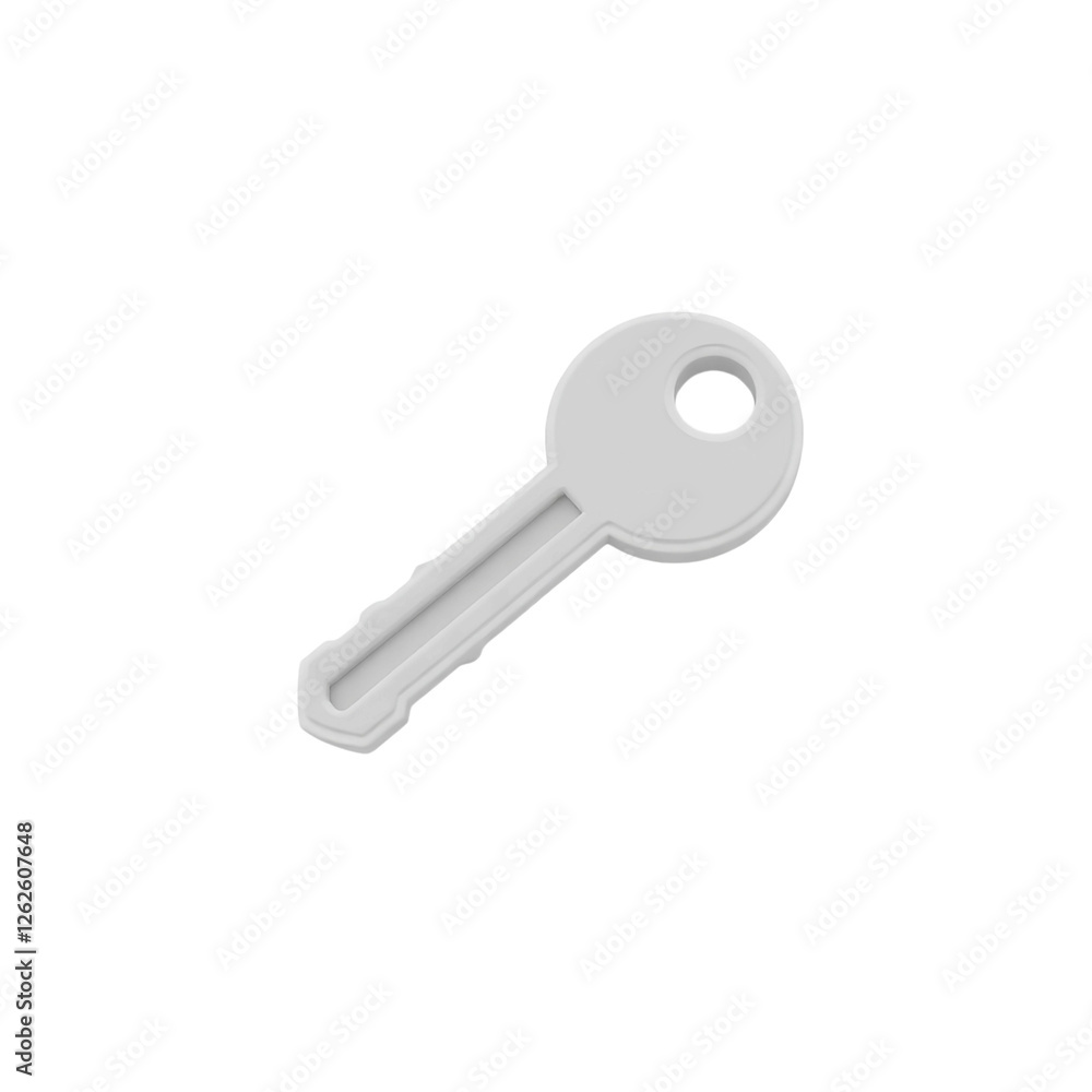 Poster high quality png of a classic metallic silver key with a round handle and simple design, isolated on