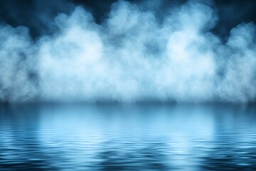Fototapeta premium Mystical Blue Fog over Calm Water Surface Background Scene