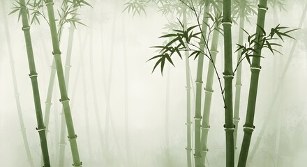 Tall tropical bamboo wall mural painted art, watercolor art style wallpaper background