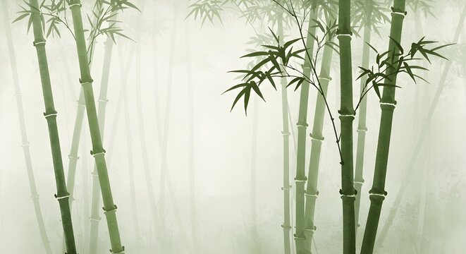Tall tropical bamboo wall mural painted art, watercolor art style wallpaper background