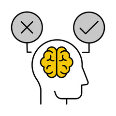 Vector icon of Heads with Checkmarks. This icon represents decision-making, focusing on evaluating options and selecting the best choice to achieve set goals.