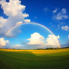 Naklejka premium rainbow over green field