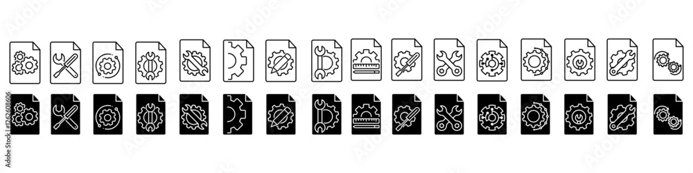 Poster technical documentation icon vector set. manual illustration sign collection. instruction symbol or 