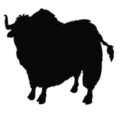 Cute cartoon hand drawn vector yak icon silhouette.